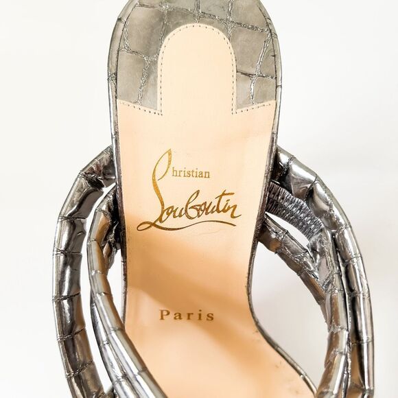 Christian Louboutin Cleissimo Leather Silver Sandals Heels Size 37, 7 - Picture 5 of 10
